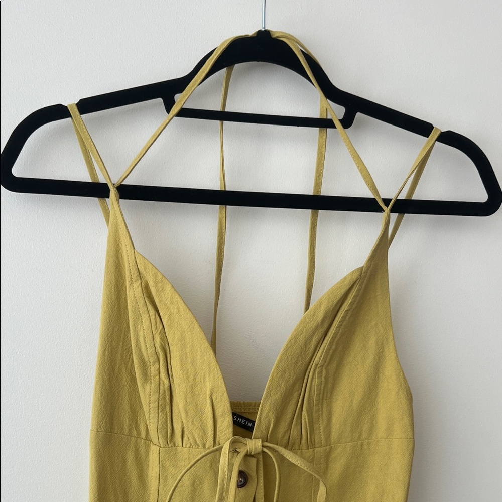 Yellow Green Spaghetti Strap Button-Down Dress - image 2